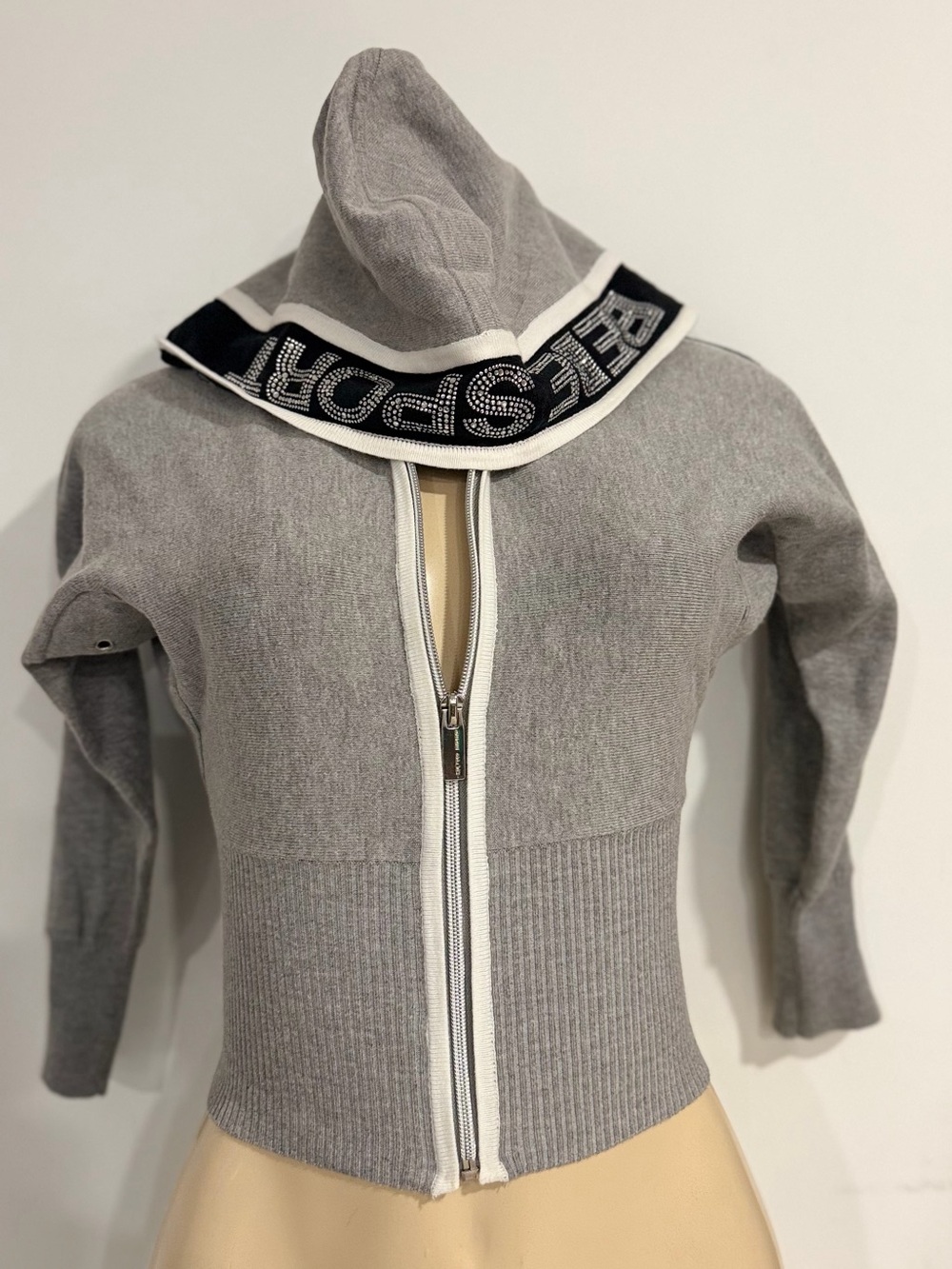 bebe Gray and Black Hooded Knit Sweater Y2K